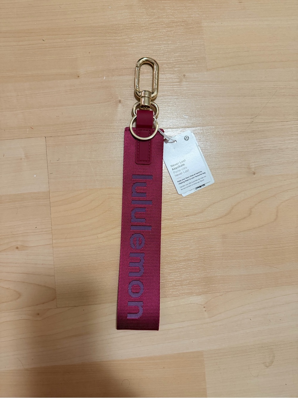 lululemon athletica Wine Red Key & Card Holder Strap with Gold Hardware